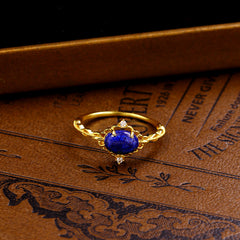 S925 Sterling Silver Vintage Lapis Lazuli Ring Female