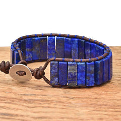 Handwoven Boho Rectangular Lapis Lazuli Bracelet