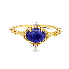 S925 Sterling Silver Vintage Lapis Lazuli Ring Female