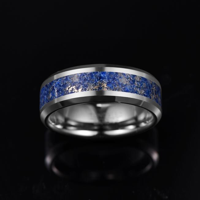 8mm Wide Inlaid Lapis Lazuli Men's Tungsten Steel Ring