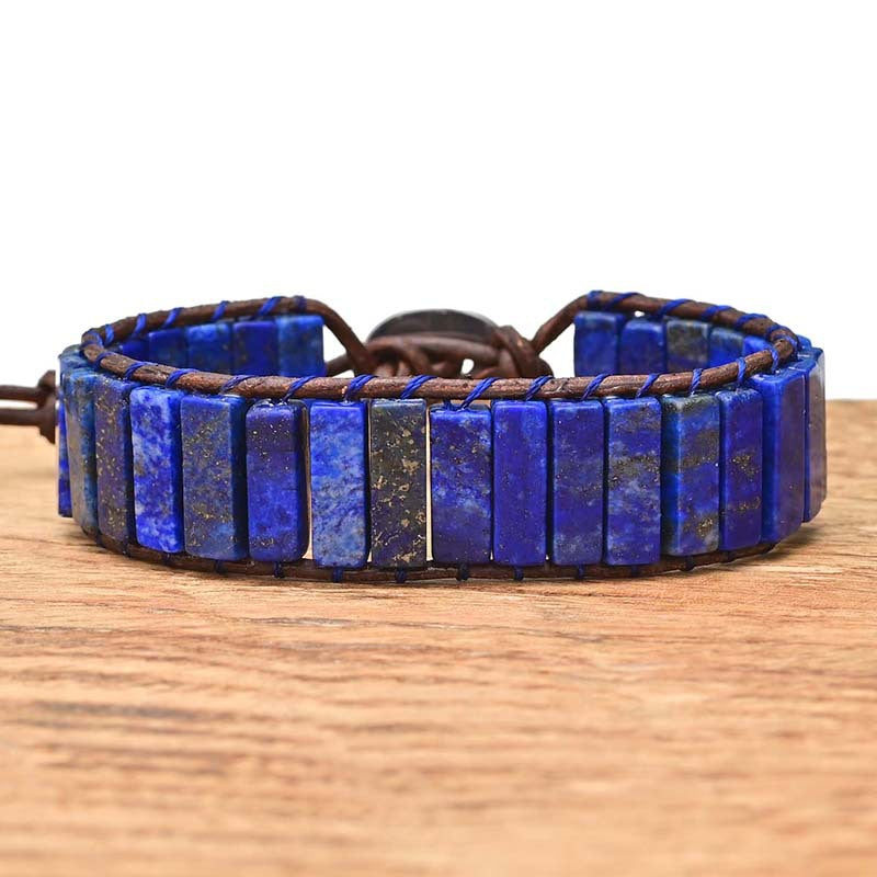 Handwoven Boho Rectangular Lapis Lazuli Bracelet